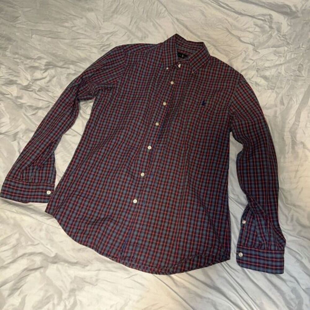 Ralph Lauren Button Down Shirt Adult Small Navy Red‎ Plaid Long Sleeve Men